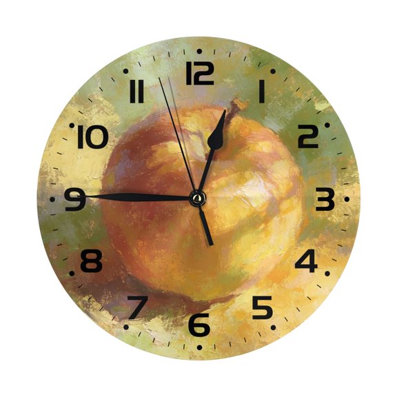 Zhmjortal Apple Pattern Round Wall Clock Silent Non-Ticking Battery Operated Clock 10 Inch, Fruit Pattern Home Decor for Living Room, Kitchen, Bedroom, and Office