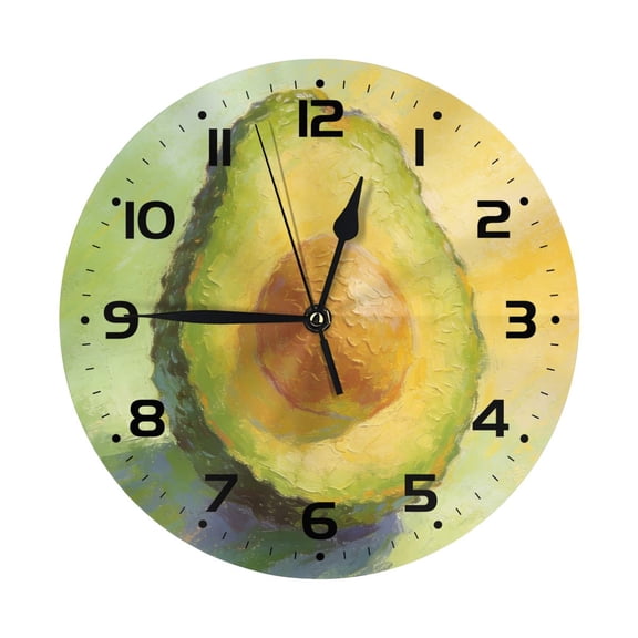 Zhmjortal Avocado Pattern Round Wall Clock Silent Non-Ticking Battery Operated Clock 10 Inch, Fruit Pattern Home Decor for Living Room, Kitchen, Bedroom, and Office