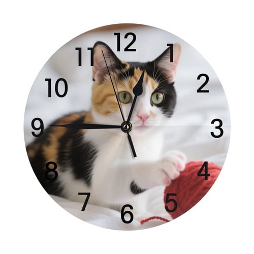 Zhmjortal Cat Pattern Round Wall Clock Silent Non Ticking Battery Operated Clock 10 Inch, Kitchen,Home,Bathroom,Bedroom,Office or School