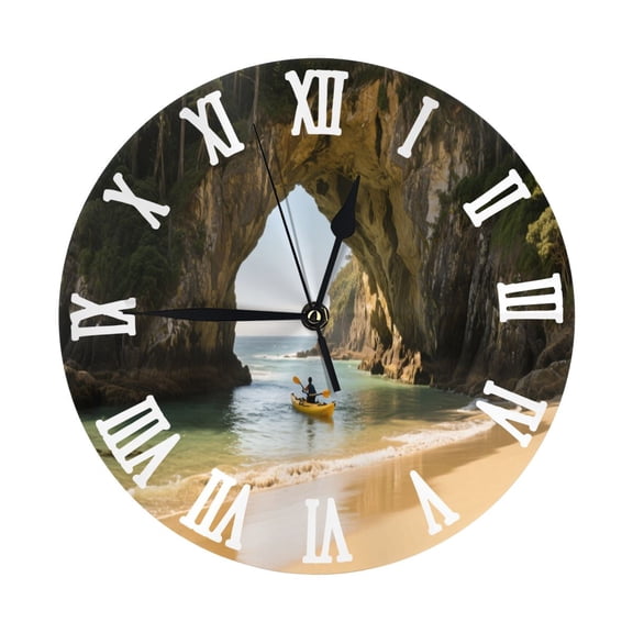 Zhmjortal Coastal Landscape Wall Clock, 10 Inch Coastal Landscape And Small Boats Nature Bright Wall Clock,Non Ticking Silent Decorative Clock for Living Room Office Bedroom Home Decor