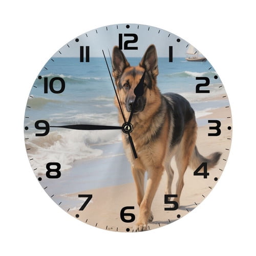 Zhmjortal Dog Pattern Wall Clock, Silent Non-Ticking Kitchen Desk Decor Clock Battery Operated Quartz Analog Round Clocks 10 in for Bedroom Bathroom Living Room