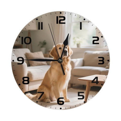 Zhmjortal Dog Pattern Wall Clock, Silent Non-Ticking Kitchen Desk Decor Clock Battery Operated Quartz Analog Round Clocks 10 in for Bedroom Bathroom Living Room
