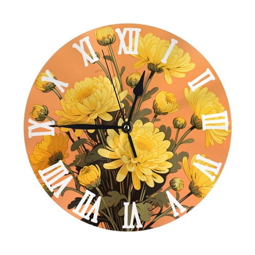 Zhmjortal Flower Pattern Silent Wall Clock Round - Non-Ticking Desk Clock Battery Operated Quiet Decorative for Living Room Home Office School Kitchen (10 Inch)