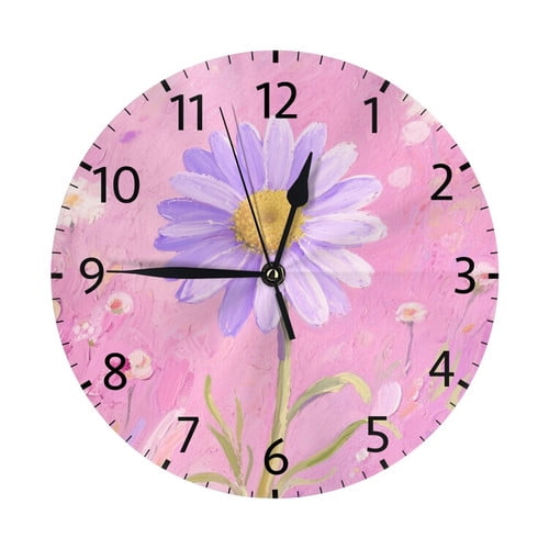 Zhmjortal Flower Silent Wall Clock Round - Non-Ticking Desk Clock Battery Operated Quiet Decorative for Living Room Home Office School Kitchen (10 Inch,Flower Pattern)