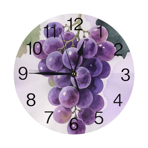 Zhmjortal Fruit Pattern Wall Clock Silent Non-Ticking Kitchen Desk Decor Clock Battery Operated Quartz Analog Round Clocks 10 in for Bedroom Bathroom Living Room