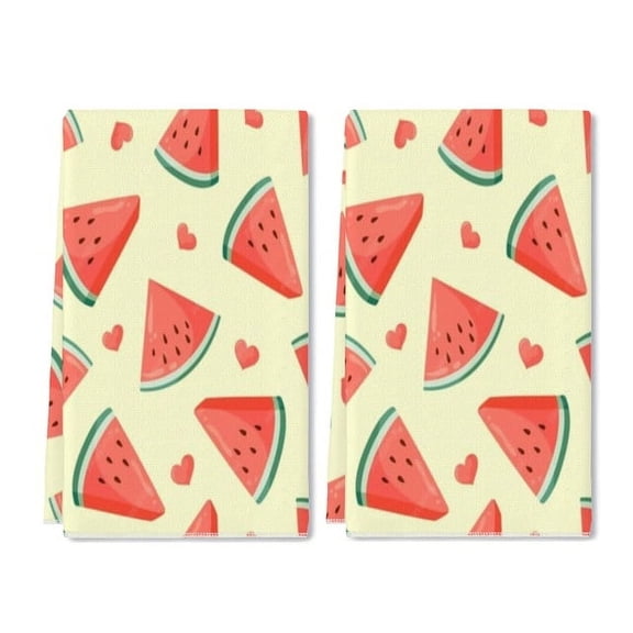 Zhmjortal Kitchen Cloth Towels,2 Pieces ,16x24 iInch, Summer Juicy Watermelon Slices Small Hearts Patter, Washable Fast Drying Reusable Cleaning Cloth Towels
