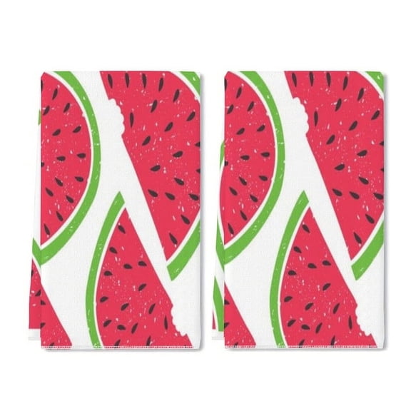 Zhmjortal Kitchen Cloth Towels,2 Pieces ,16x24 iInch, Summer Large Watermelon Slice Pattern, Washable Fast Drying Reusable Cleaning Cloth Towels