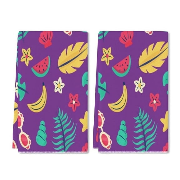 Zhmjortal Kitchen Cloth Towels,2 Pieces ,16x24 iInch, Summer Watermelon Banana Flower Leaf Pattern, Washable Fast Drying Reusable Cleaning Cloth Towels