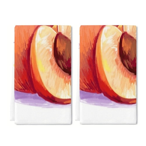 Zhmjortal Kitchen Towels Hand Painted Peach Pattern 16 x 24 inch Hand Towels Soft Absorbent Bath Hand Towels for Kitchen Decorative Bathroom Towel Sports Gym Yoga Home Decor 2 Pieces