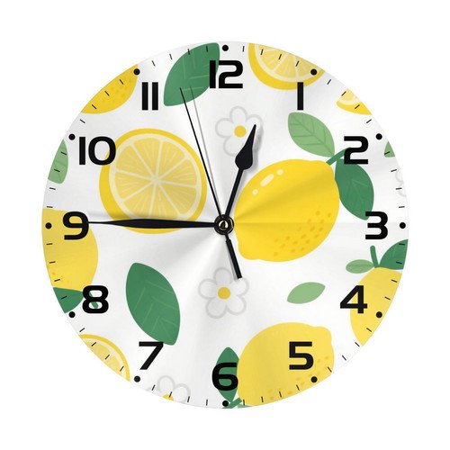 Zhmjortal Lemon Pattern Round Wall Clock, Silent Non Ticking Battery Operated Clock 10 Inch, Kitchen,Home,Bathroom,Bedroom,Office or School