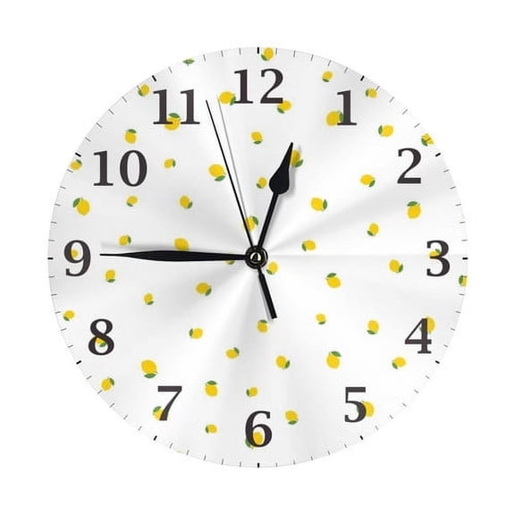 Zhmjortal Lemon Pattern Wall Clock Silent Non-Ticking Kitchen Desk Decor Clock Battery Operated Quartz Analog Round Clocks 10 in for Bedroom Bathroom Living Room