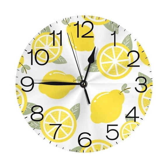 Zhmjortal Lemon Pattern Wall Clock Silent Non-Ticking Kitchen Desk Decor Clock Battery Operated Quartz Analog Round Clocks 10 in for Bedroom Bathroom Living Room