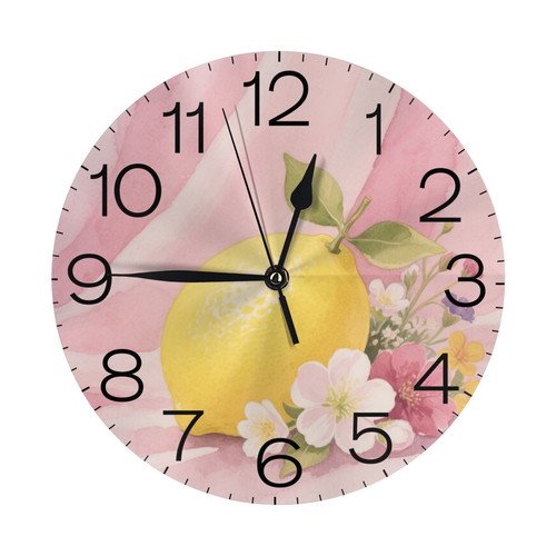 Zhmjortal Lemon Pattern Wall Clock Tropical Fruit Citrus Juicy Bright Nature 10 Inch Silent Non Ticking Battery Operated Clock Vintage Round Clock for Living Room Bedroom Bathroom Office Decor