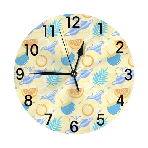 Zhmjortal Lemons Pattern Silent Non Ticking Clock 10 Inch,Round Wall Clock,Decorative for Living Room, Kitchen, Home,Bathroom, Bedroom, Office or School Yellow