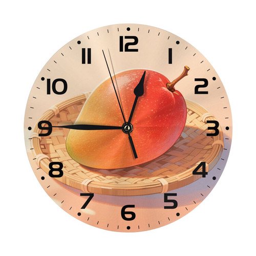 Zhmjortal Mango Wall Clock, Round Silent Non-Ticking Battery Operated Clock 10 Inch, Home Decor for Living Room, Kitchen, Bedroom, and Office