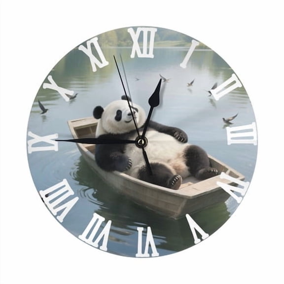 Zhmjortal Panda Pattern Wall Clock Silent Non-Ticking Kitchen Desk Decor Clock Battery Operated Quartz Analog Round Clocks 10 Inch For Bedroom Bathroom Living Room