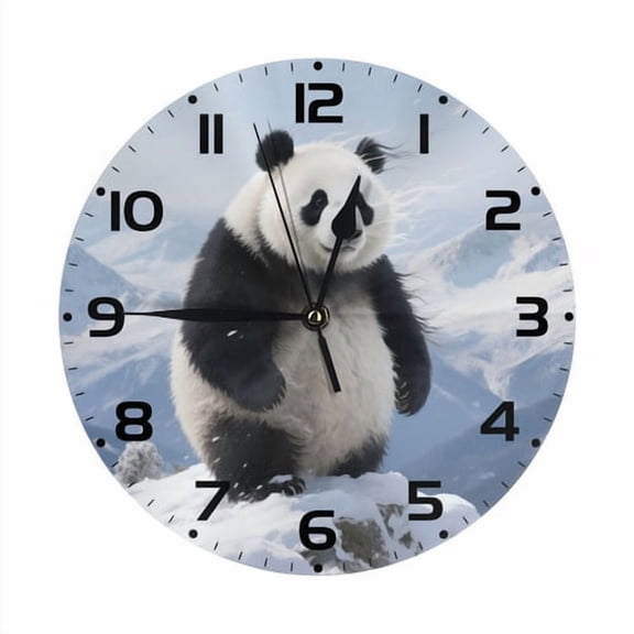 Zhmjortal Panda Pattern Wall Clock Silent Non-Ticking Kitchen Desk Decor Clock Battery Operated Quartz Analog Round Clocks 10 Inch For Bedroom Bathroom Living Room