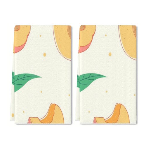 Zhmjortal Spring Summer Fruit Kitchen Towel Hand Drawn Peach Pattern Dishcloth Tea Towels for Housewarming Gifts Dining, Home, Wedding, Banquet, Decoration (Set of 2)