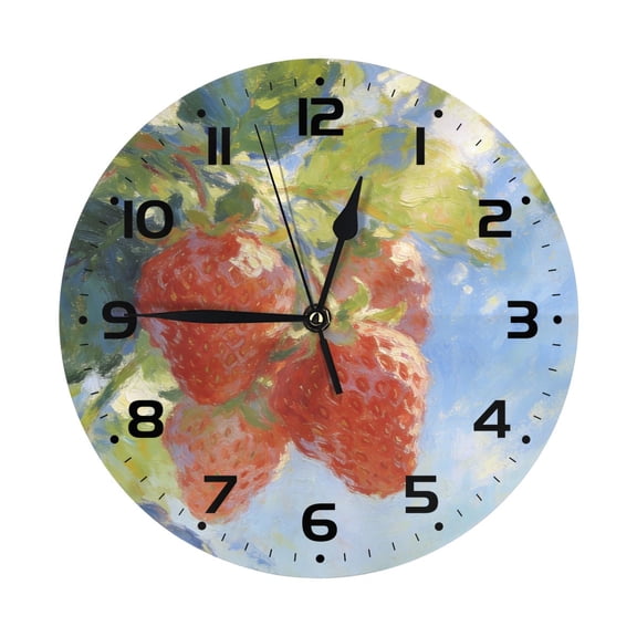 Zhmjortal Strawberry Pattern Wall Clocks Battery Operated 10 inch - Quiet Silent Round Clock Non-Ticking Desk Clock Decor for Kitchen Bathroom Living Room Office School Home Decorations
