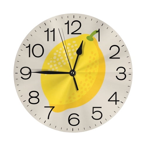 Zhmjortal Summer Lemon Wall Clock Silent Non-Ticking Kitchen Desk Decor Clock Battery Operated Quartz Analog Round Clocks 10 in for Bedroom Bathroom Living Room