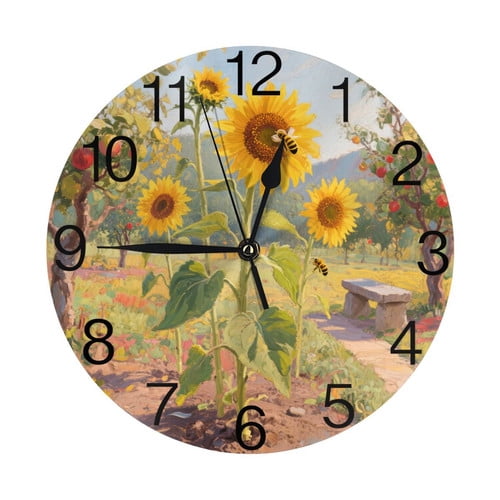 Zhmjortal Sunflower Pattern Wall Clock,10 Inch Silent Non Ticking Round ...
