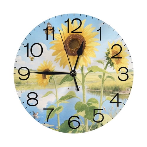 Zhmjortal Sunflower Silent Wall Clock Round - Non-Ticking Desk Clock ...