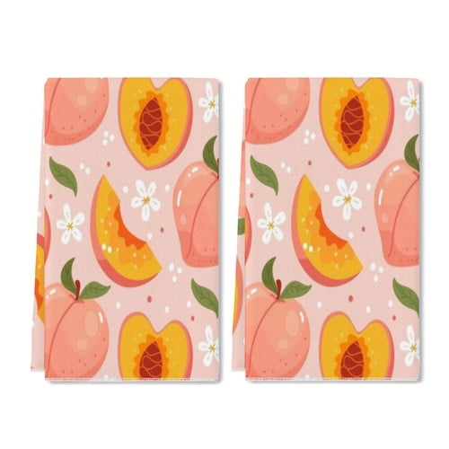 Zhmjortal Kitchen Towels Peach Pattern Dish Towels Dishcloths Tea Towels for Kitchen, Trendy Preppy Girly Room Kitchen Bathroom Decor Set of 2 16x24in