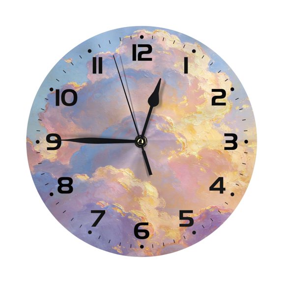 Zhmjortal Wall Clock, Cloud Pattern Round Wall Clock Silent Non-Ticking Battery Operated Clock 10 Inch, Home Decor for Living Room, Kitchen, Bedroom and Office