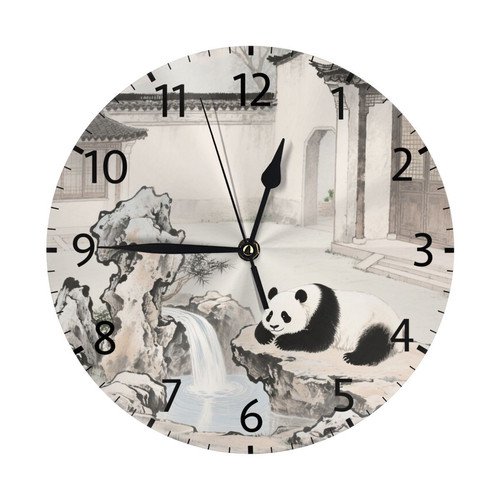 Zhmjortal Wall Clock, Panda Pattern Wall Clock Silent Non-Ticking Battery Operated Clock 10 Inch, Home Decor for Living Room, Kitchen, Bedroom and Office
