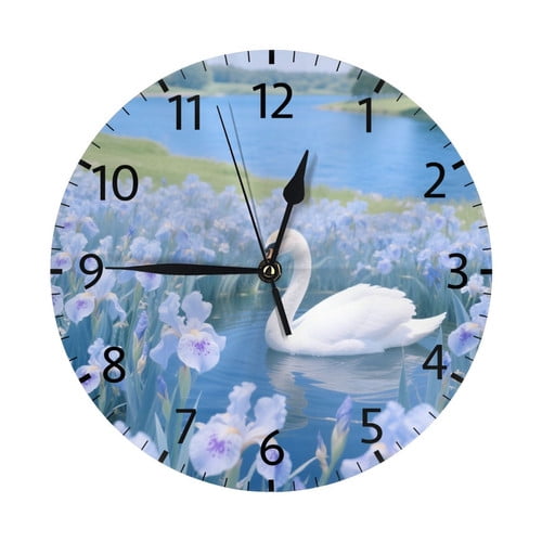 Zhmjortal Wall Clock, Swan Pattern Wall Clock Silent Non-Ticking Battery Operated Clock 10 Inch, Home Decor for Living Room, Kitchen, Bedroom and Office