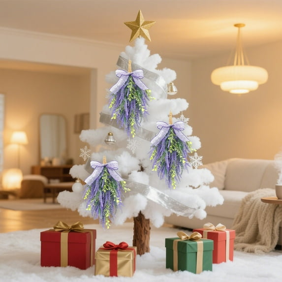 Zhmrfg Christmas Purple Wreath Upside Down Tree 40cm Indoor Hanging Wall Decoration Rattan Artificial Holiday Ornament for Front Door Table Room Fireplace Seasonal Festive Home Decor Celebration