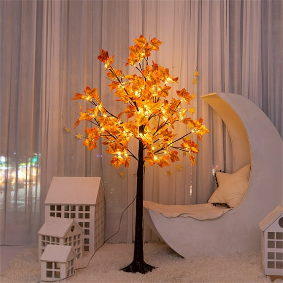 Zhmrfg LED Lighted Maple Tree Halloween Thanksgiving Decor Realistic Leaves IP65 Waterproof Warm White Lights Multi-Seasonal Artificial Tree For Indoor Outdoor Home Garden Yard Porch Pathway 2-6FT