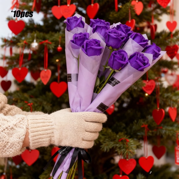 Zhmrfg Valentine's Day Decor, 10Pcs 11.02in Single Soap Rose Bouquet, Plastic Multi-Color Individual Ribbon Wrapping Long-Lasting Decor for Street Sweeping Company Activity Shopping Mall Opening Gift