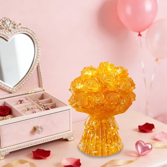 Zhmrfg Valentine's Day Decor Crystal Resin Bouquet, Natural Stone Chip Handmade Epoxy-Dipped Ornament One-Of-A-Kind Desktop Decor for Valentine's Day Holiday Home Gift Giving Celebrations