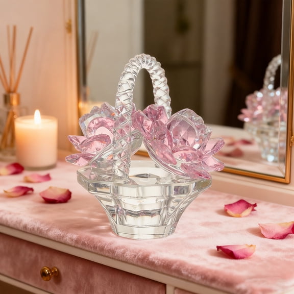 Zhmrfg Valentine's Day Decor, Crystal Rose Basket Ornament, Sparkling Glass Romantic Decor for Home Office Car Tabletop Bedroom Living Room Valentine's Day Anniversary Wedding Gift for Lovers Friends