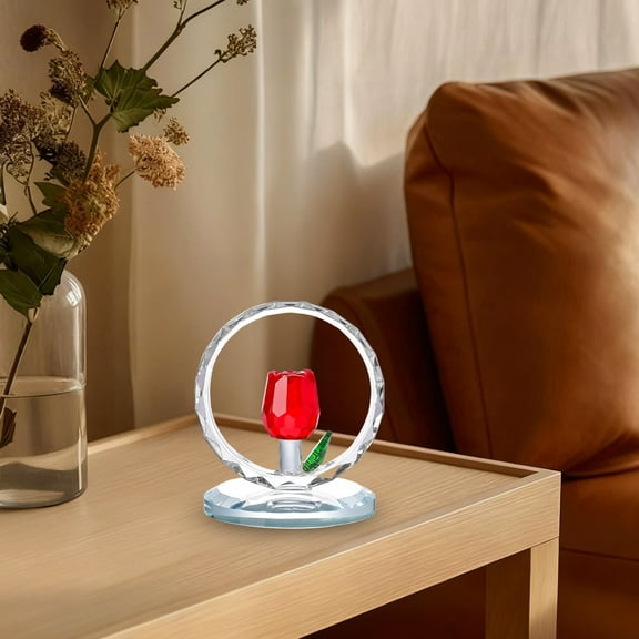 Zhmrfg Valentine's Day Decor Crystal Rose Glass Ornament Exquisite Sparkling Keepsake Decor For Home Office Tabletop Valentine's Day Anniversary Gift For Lover Family Cherished Memento