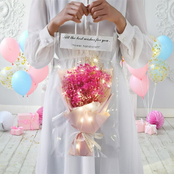 Zhmrfg Valentine's Day Decor Dried Flower Gift Bag Soap Flower Decorative Lights Natural Fragrance Eco-Friendly Material Decor For Gift Packaging Home Bathroom Living Room Valentine's Day Gift