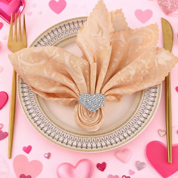 Zhmrfg Valentine's Day Decor Heart Napkin Ring, Rhinestone Embellished Rust-Resistant Alloy Ring Decor for Valentine's Day Table Setting Wedding Dinner Party Home Decor Romantic Meal Buffet