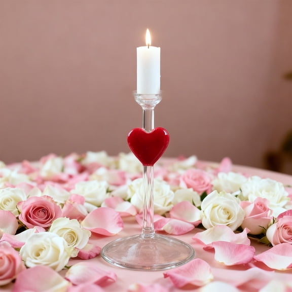 Zhmrfg Valentine's Day Heart-Shaped Glass Candlestick, Hand Blown Borosilicate Glass High Foot Romantic Couple Style Transparent Texture Soft Light Decor for Wedding Home Restaurant Dinner Table