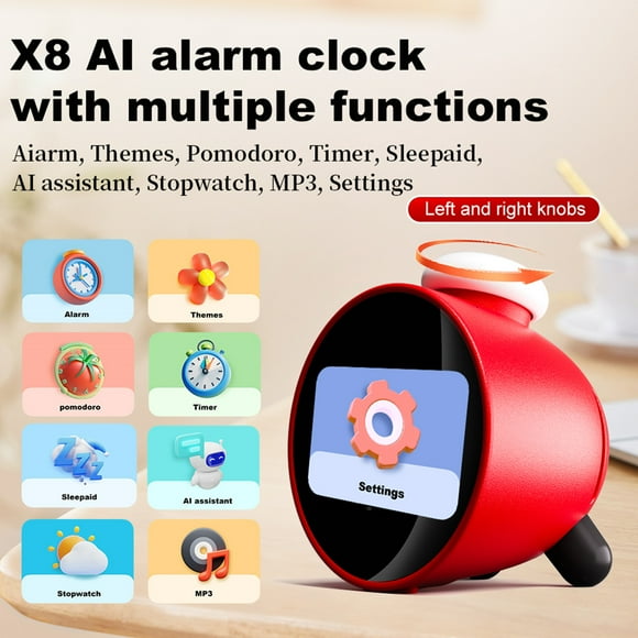 ZhongKe Kids AI Smart Alarm Clock with 2.8 inch LCD Screen and Voice Assistant-Red