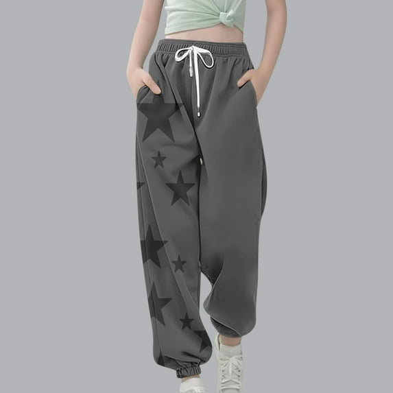 Zhongda Children's Star Printed Boys and Girls' Elastic Waist Drawstring With Pocket Leg Tight Pants Waist Pants Cheap Clothes for Teen Girls Teen Girls Clothes