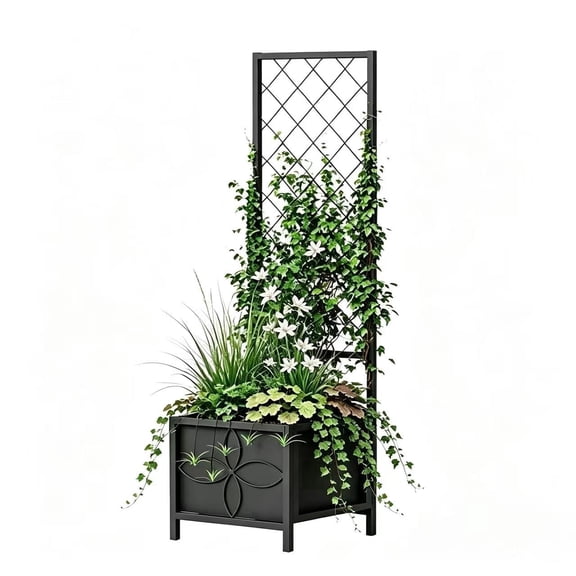 Zhongma Raised Garden Bed with Trellis, L15.75" x W15.75" x H55", Heavy-Duty Metal Lattice Planter Box with Drainage Holes & Inner Fabric Liners for Climbing Plants