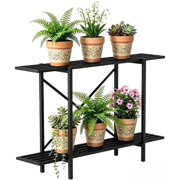Zhongma Heavy-Duty 2-Tier Narrow Metal Plant Stand,45.67"L x 10.3"W x 27.5"H,440LBS Load Capacity, Indoor Outdoor Window Plant Shelf