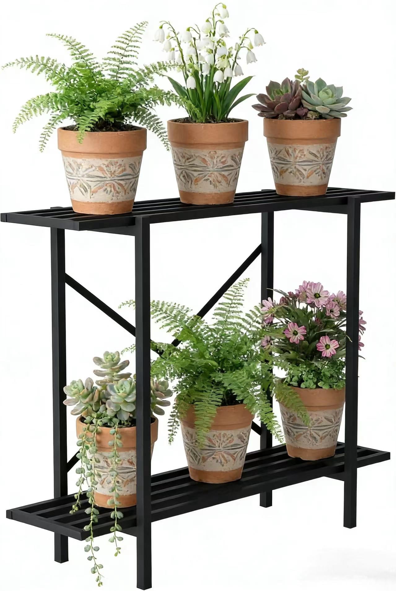 Zhongma 2 Tier Metal Sturdy Heavy Plant Stand, Narrow Plant Stand