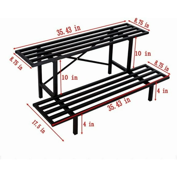 Zhongma 2 Tier Sturdy Metal Plant Stand Heavy Duty Plant Holder for Home Indoor and Outdoor, L35.43 x W17.5 x H14 inch, 440 LBS Capacity & Heavy Duty Construction.