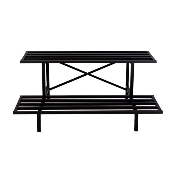 Zhongma 45.67 in x 17.5 in x 14 in 2-Tier Black Metal Plant Stand with Rustproof