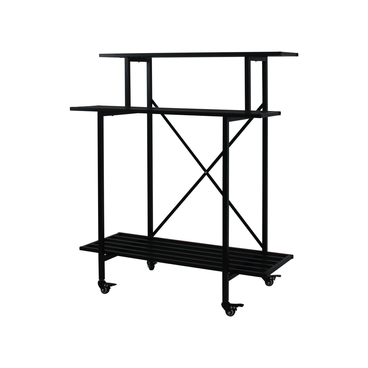 Black 3-Tier Carbon Steel Plant Stand with Wheels