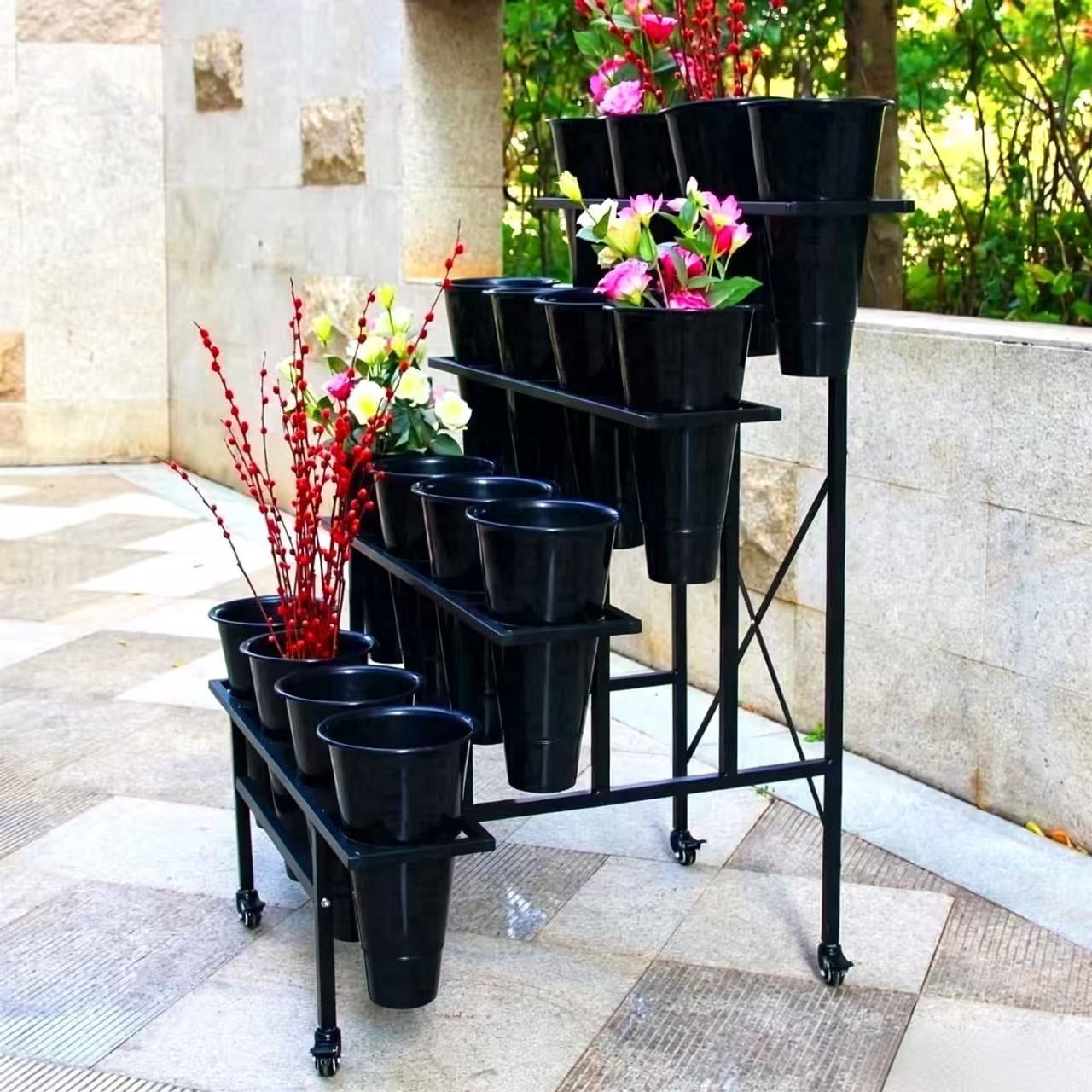 Zhongma Silk Flower Display Stand, 16 Plastic Buckets, Heavy Duty