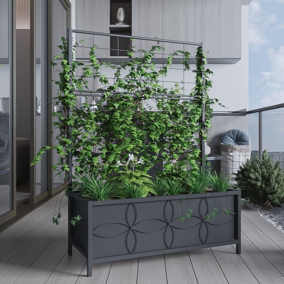 Zhongma Sturdy Raised Garden Bed with Trellis {15.75 x 35.43 x 48.8 in) for Vegetables Flower, Planter Box for Backyard Patio Balcony