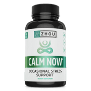 Zhou Calm Now Soothing Stress Support with B Vitamins, Ashwagandha, Magnesium & Zinc, Relax, Focus & Positive Mind, Non-GMO, Vegan, Gluten-Free, 30 Servings - 60 VegCaps